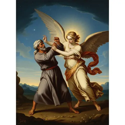 Renaissance Oil Painting of Jacob's Struggle