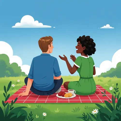 Serene Friends Enjoying Picnic in Lush Green Field