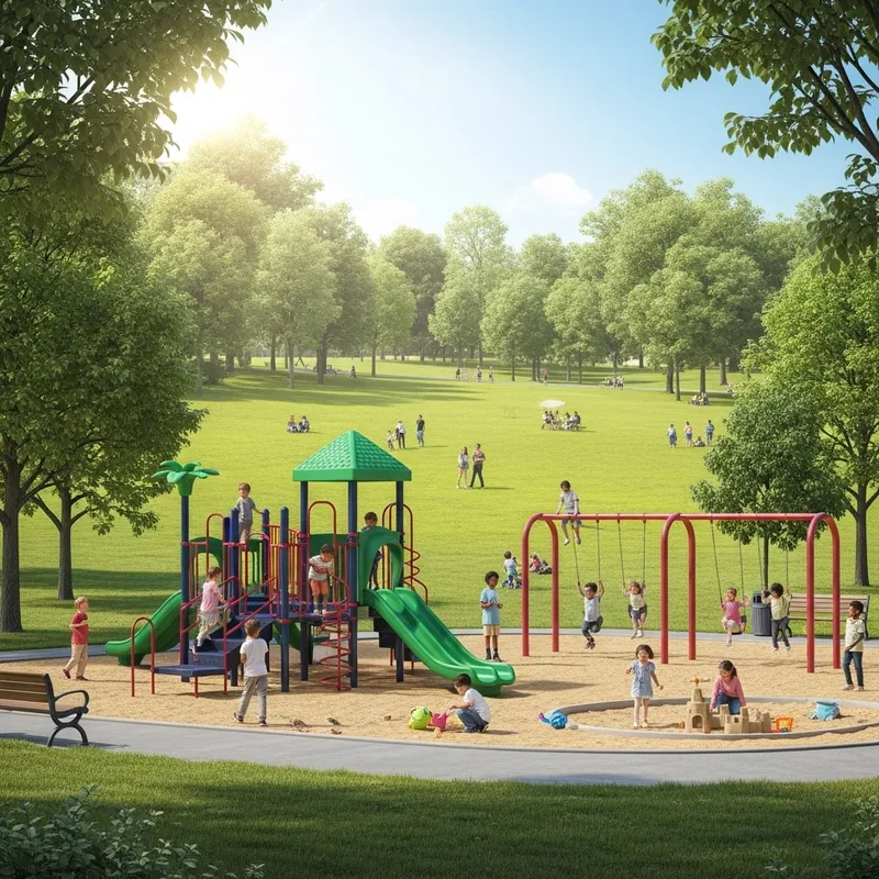 Diverse Children Playing in Vibrant Park & Playground