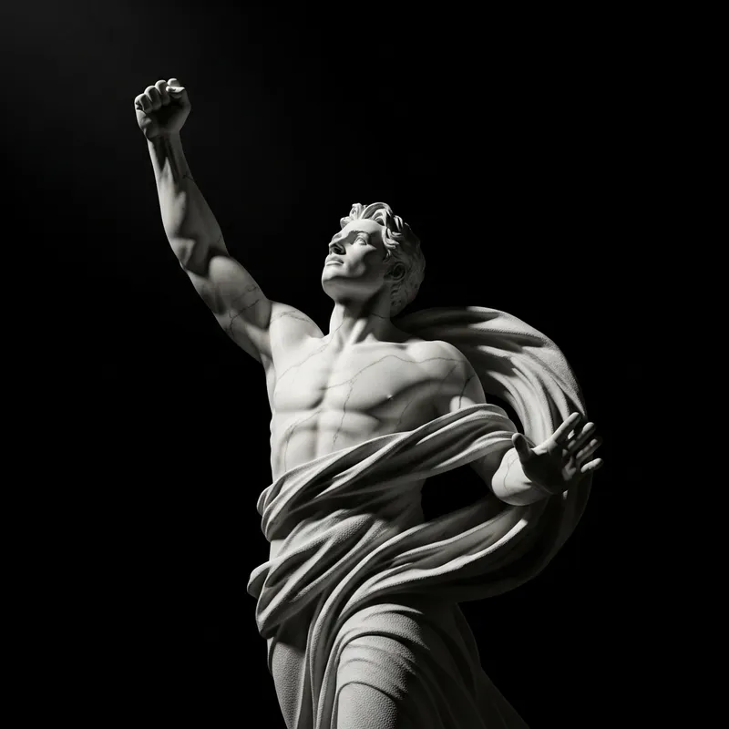 White Motivational Human Statue on Black Background | Inspiring Determination