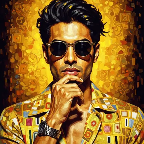 Vibrant Portrait of Charismatic South Asian Man with Gustav Klimt Influences
