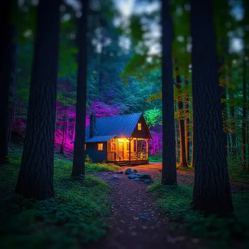 Secluded Cabin in Magical Forest | Captivating Lighting & Vivid Colors
