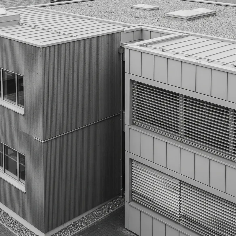 Contrasting Minimalist School Building: Gray Wood & Metal Facades