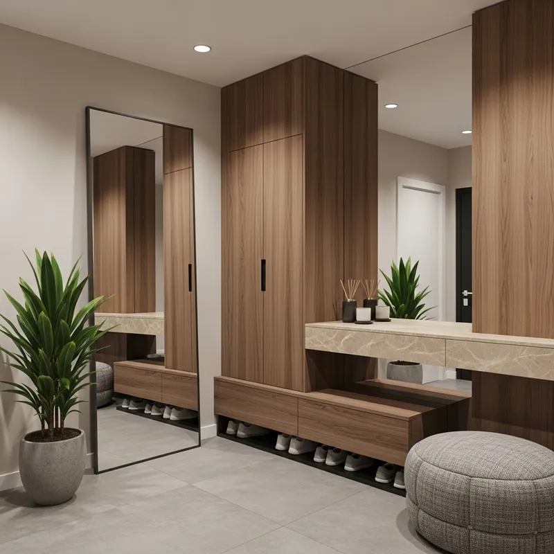 Modern Private House Entrance Hall with Cloakroom & Mirror