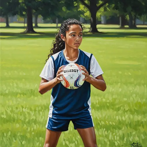 Athletic Girl Oil Painting in Vibrant Park Setting