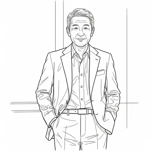 Casual Middle-Aged Asian Man in Suit - Line Art