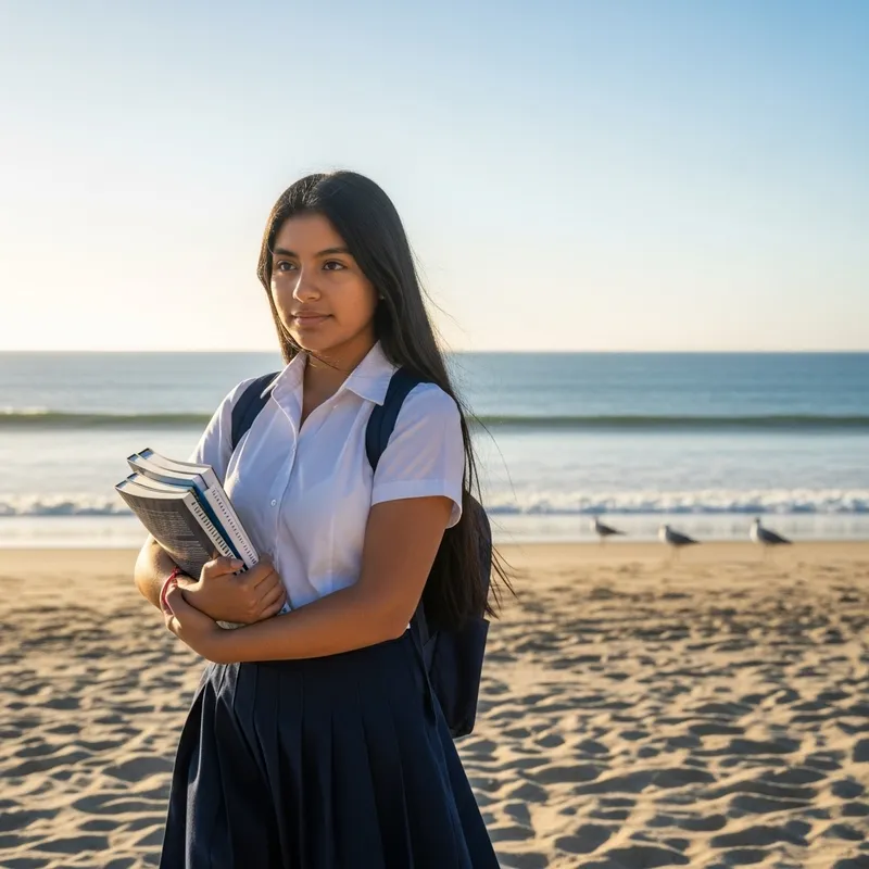 Schoolgirl at the Beach