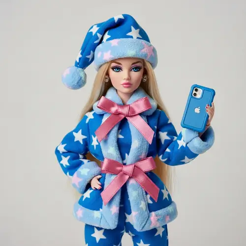 Winter Fashion Doll with Blue Outfit and Smartphone