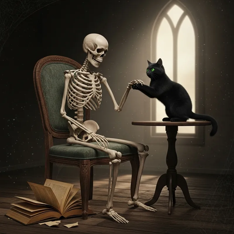 Headless Skeleton Next to Cat - Unsettling Encounter