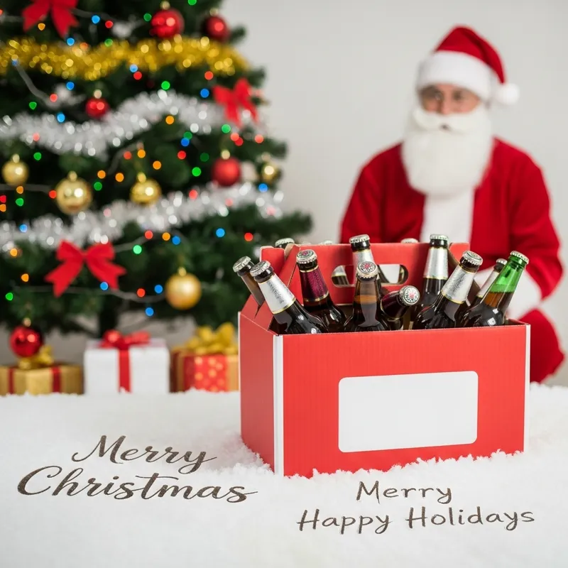 Budweiser Christmas Beer Box with Santa Under Tree