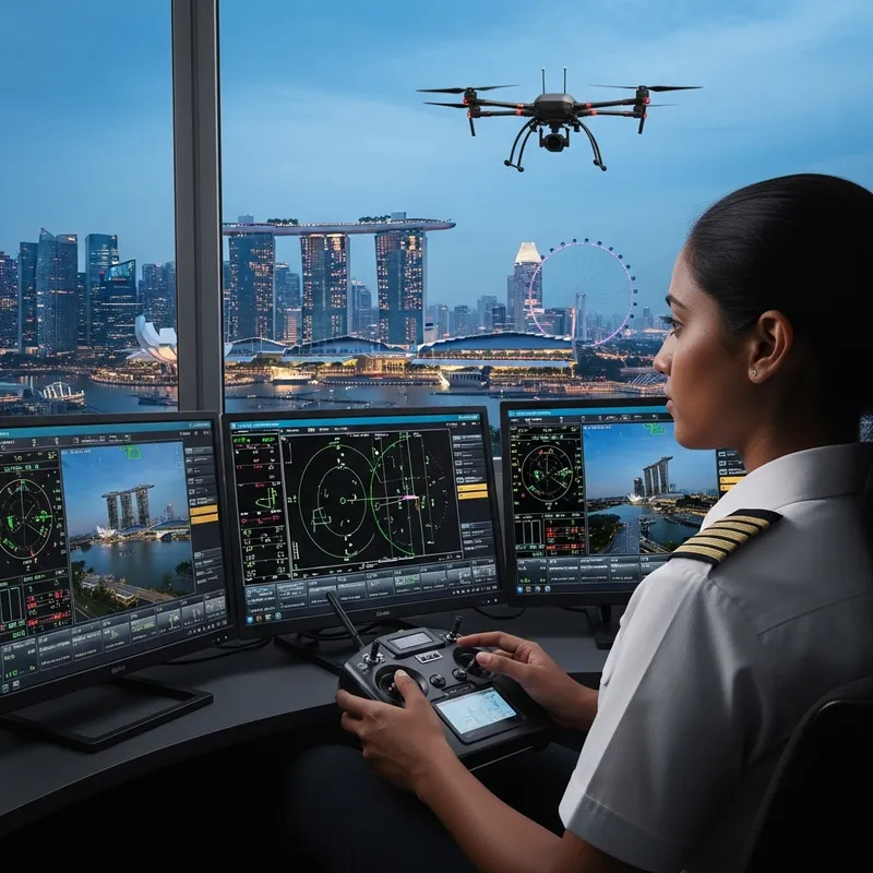 Skilled UAV Pilot in Singapore | Woman Monitoring UAV Controls