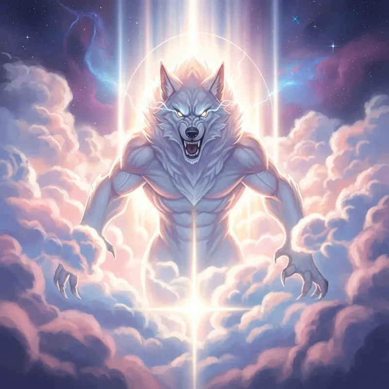 Fenrir, Majestic Celestial Creature in Ethereal Clouds