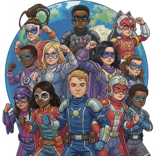 Futuristic Guardian Children Protecting Earth | Superhero Art