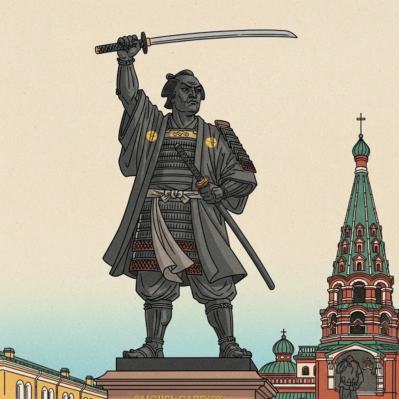 Monumental 'Motherland' Statue in Samurai Garb - Ukiyo-e Artwork