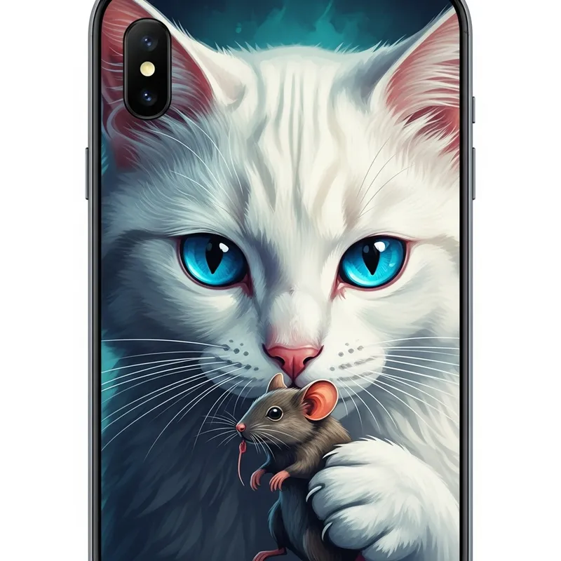 Intense Gaze of White Cat: Vibrant Digital Painting Intense Gaze of White Cat: Vibrant Digital Painting