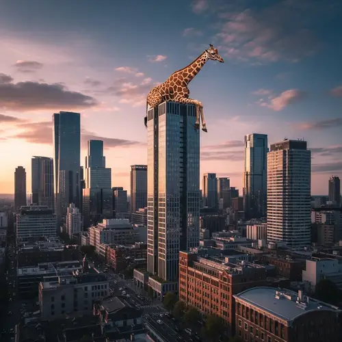 Surreal Giraffe on Skyscraper | Urban Metropolis Spectacle