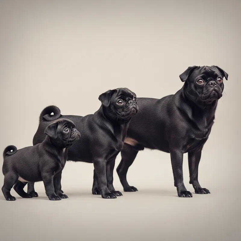 Dreamy Evolution of Black Pug Puppy into Adult