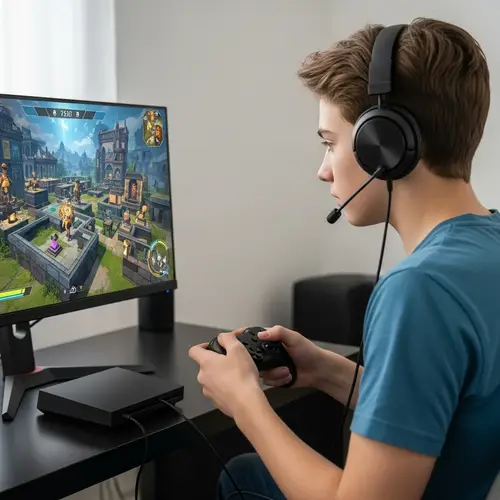 Engaging Teenage Boy in Action-Adventure Video Game