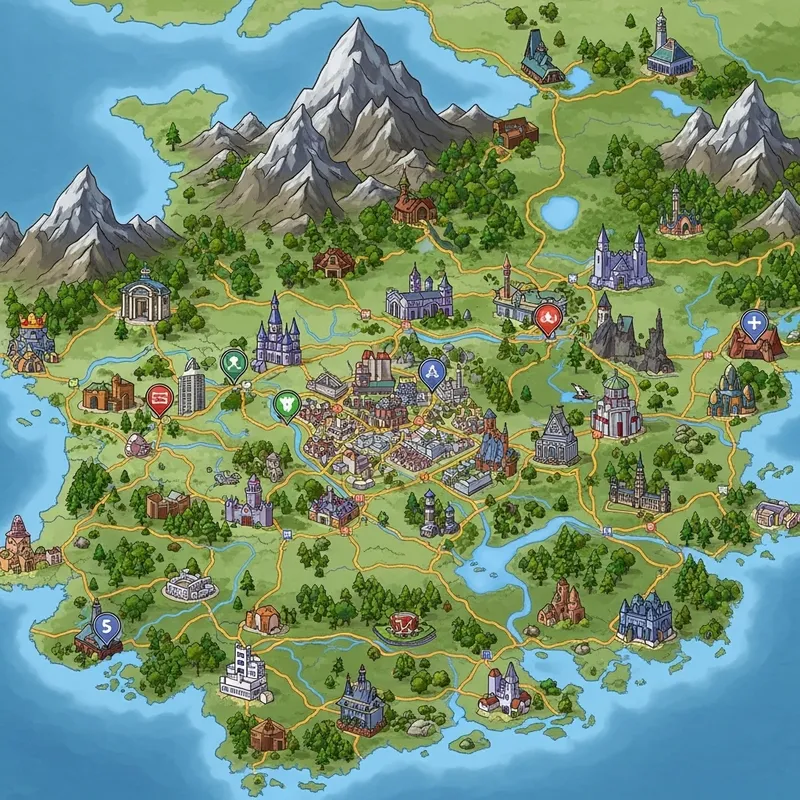 Vibrant Cities & Landscapes: Explore Fictional Country's Map