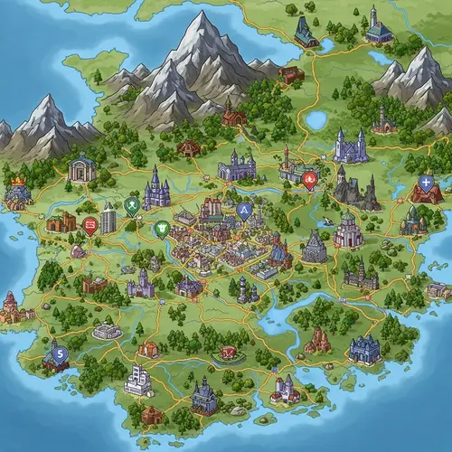 Vibrant Cities & Landscapes: Fictional Country's Geographic Map