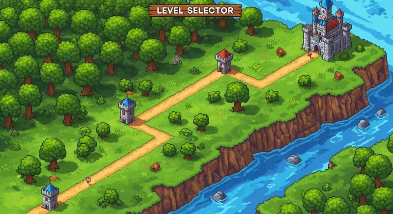Pixelated Level Selector Map: Adventure Awaits