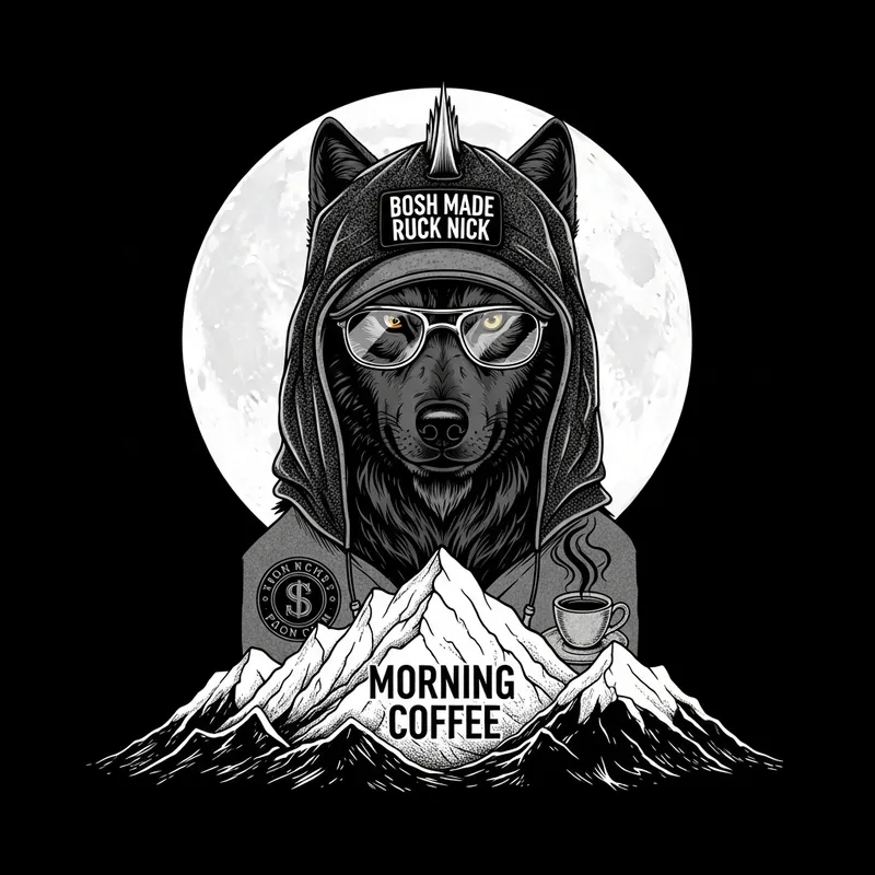 Punk Wolf Under Full Moon - Unique Art Design