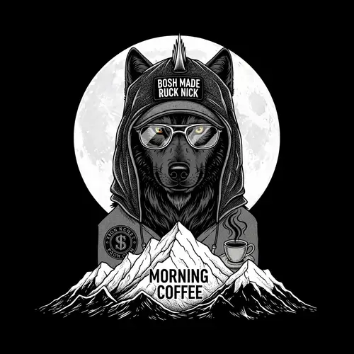 Punk Wolf Under Full Moon - Unique Art Design