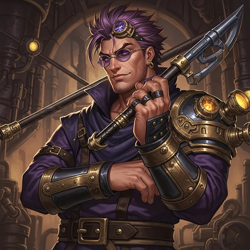 Rugged Steampunk Monk with Violet Hair & Eyes