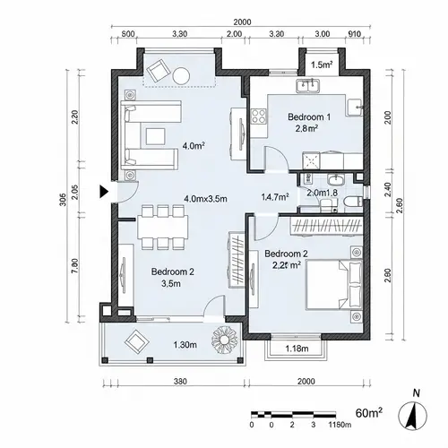 60 Sq M House Blueprint - Detailed Plan & Layout