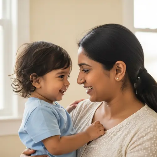 Supportive South Asian Mother Encouraging Child's Growth in Heartwarming Moment