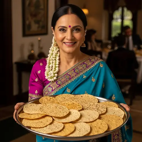 Authentic Indian Woman Serving Crispy Papads | Traditional Cuisine