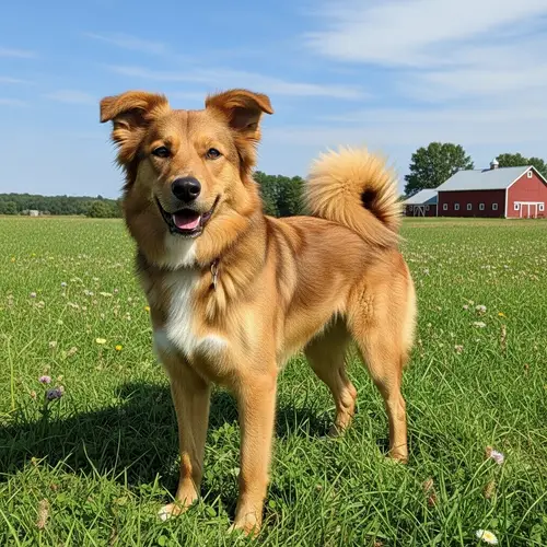 Fluffy Golden-Brown Mixed Breed Canine in Meadow
