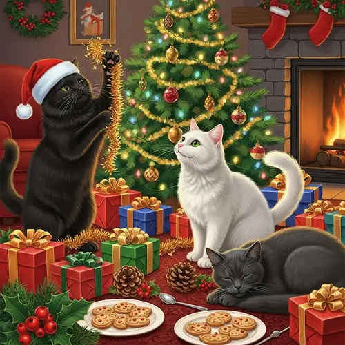 Festive Christmas Cats Scene | Holiday Decor & Cheer