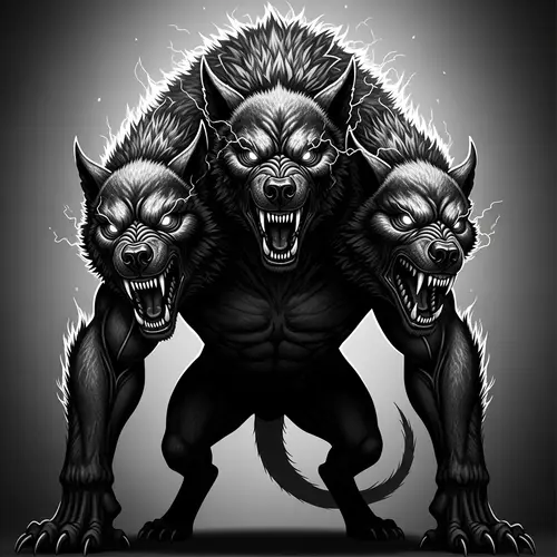 Angry Black and White Cerberus Art