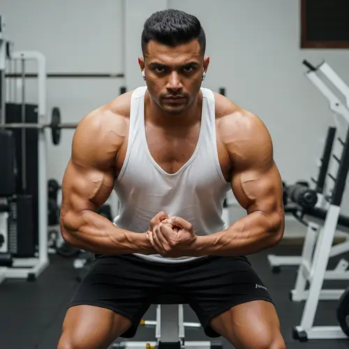 Muscular South Asian Man in Gym - Fitness Dedication
