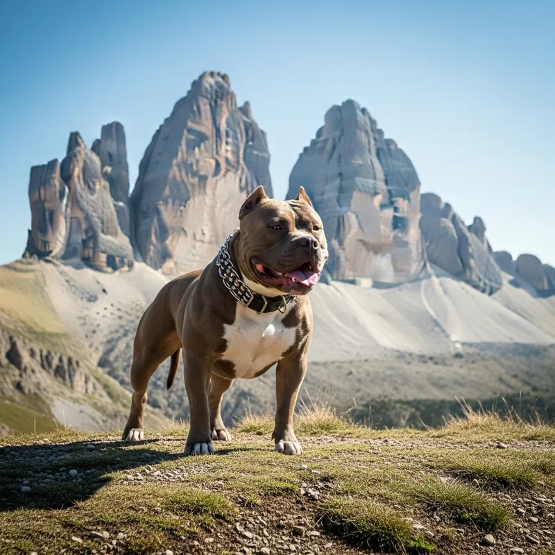American Bully Dog Overlooking Three Peak Mountain Range American Bully Dog Overlooking Three Peak Mountain Range