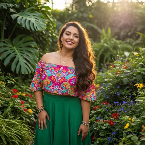 Confident Hispanic Woman Poses with Radiant Smile