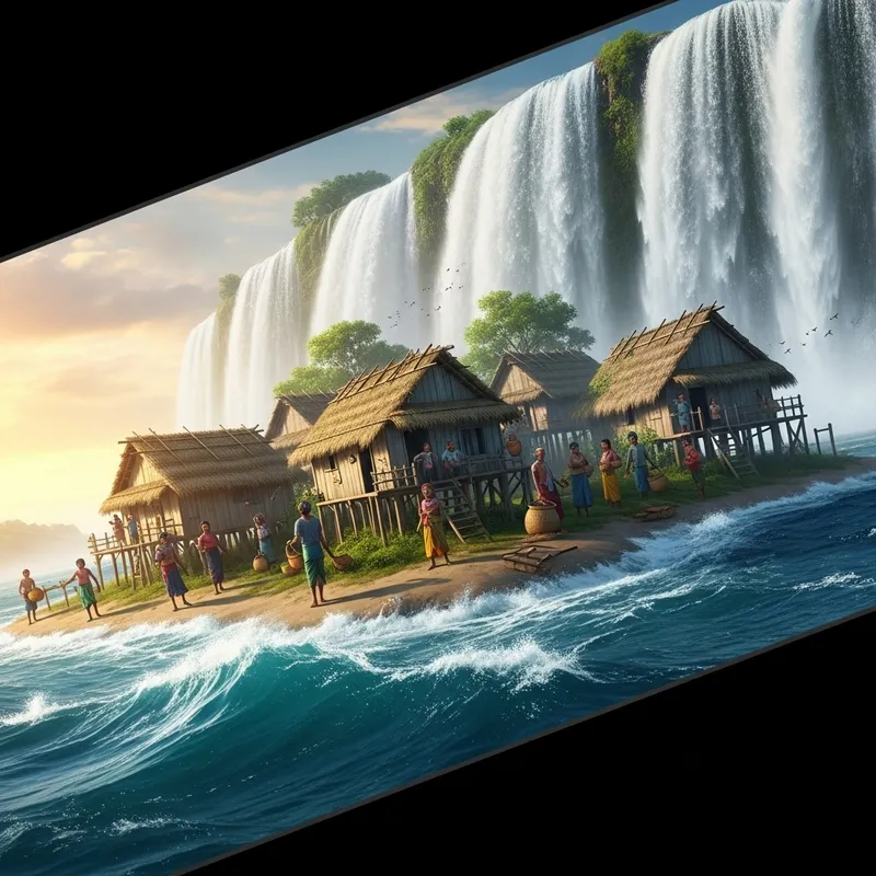 Dramatic Waterfall Village Scene | Powerful 8K Masterpiece Dramatic Waterfall Village Scene | Powerful 8K Masterpiece