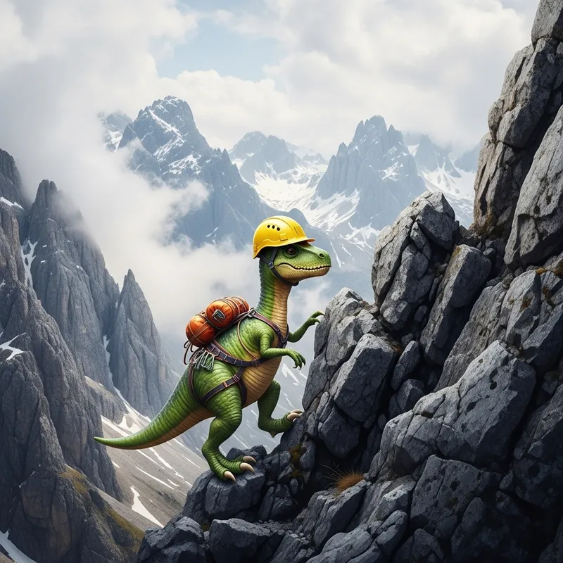 Cute Dinosaur Climber in a Hard Hat | Adventure Awaits