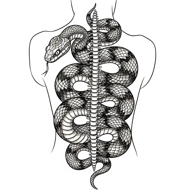 Vertical Snake Tattoo for Back | Serpentine Ink Art
