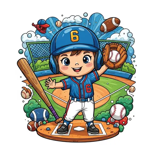 Vibrant Baseball Kid in Crayon World | Sports-Themed Illustration