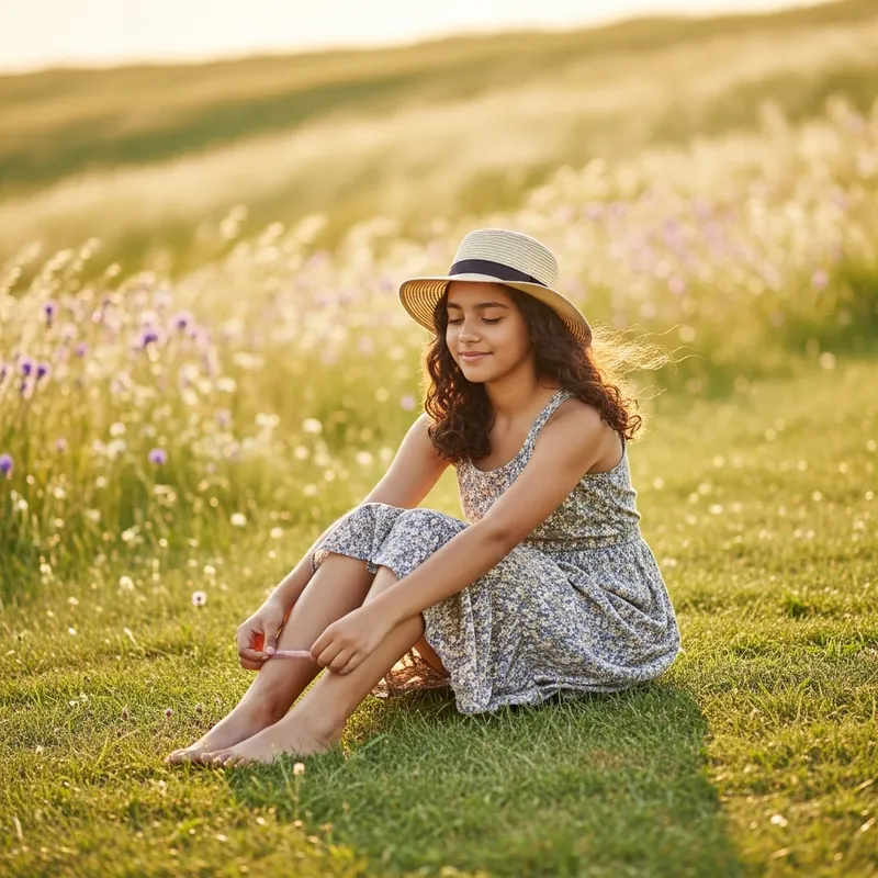 Tranquil Hispanic Teen Contemplates in Grass Field