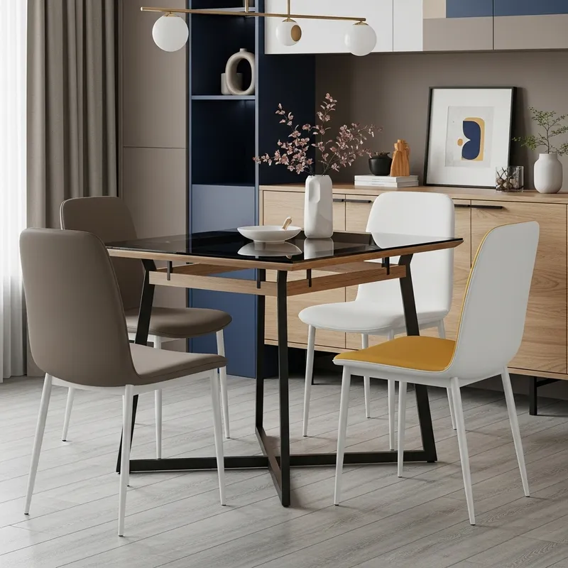 Minimalist 4 Seater Dining Table with Chairs | Sleek Geometric Design