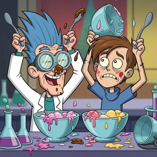 Rick and Morty Stoned: Grumpy Scientist & Gaunt Teenager Euphoric from Ice Cream
