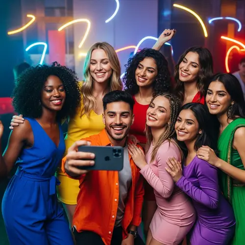 Young Man Takes Selfie at Joyful Party