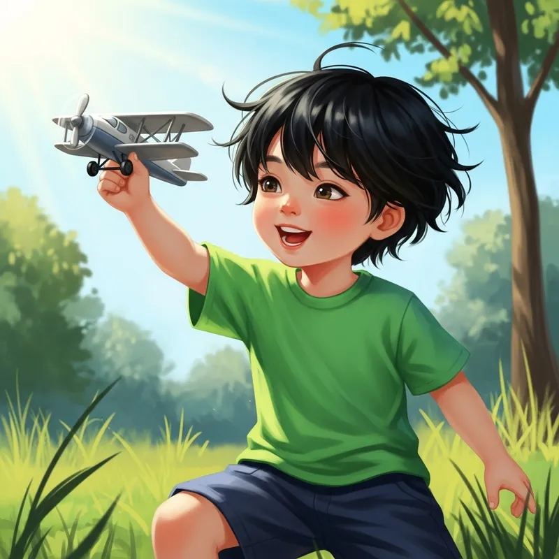 Cute Boy Playing with Toy Plane