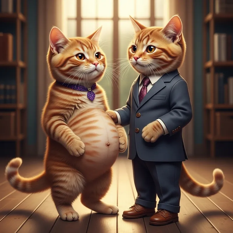 Pregnant Red Cat with Husband: Realistic Hyperrealism Image Pregnant Red Cat with Husband: Realistic Hyperrealism Image