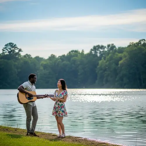 Tranquil Lake Scene with Couple: Nature's Serenity Captured