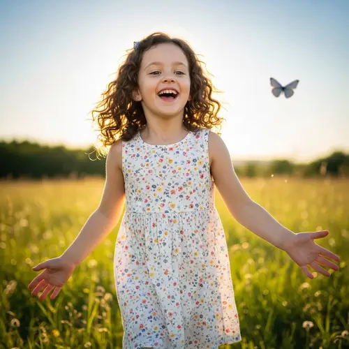 8-Year-Old Girl with Curly Hair | Sunny Day Outdoors