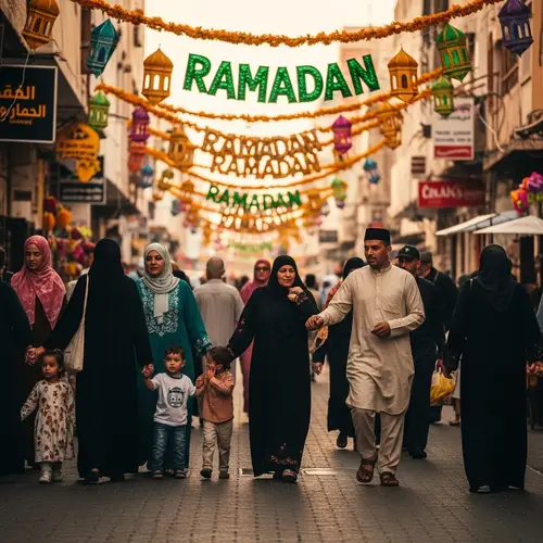 Vibrant Ramazan Street Scene: Festive Atmosphere & Colorful Decorations